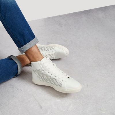White zip heel hi top trainers